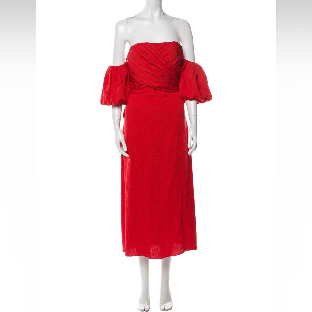 Johanna Ortiz Discontinued Red Off-Shoulder Dress with detachable sleeves